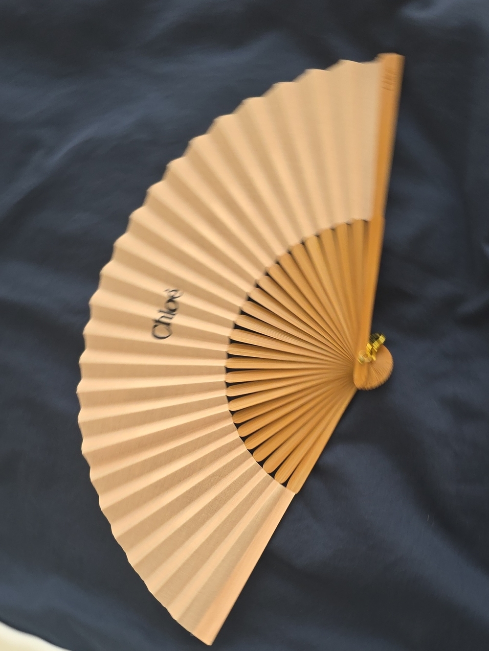 Chloe Beige Folding Fabric Hand Fan